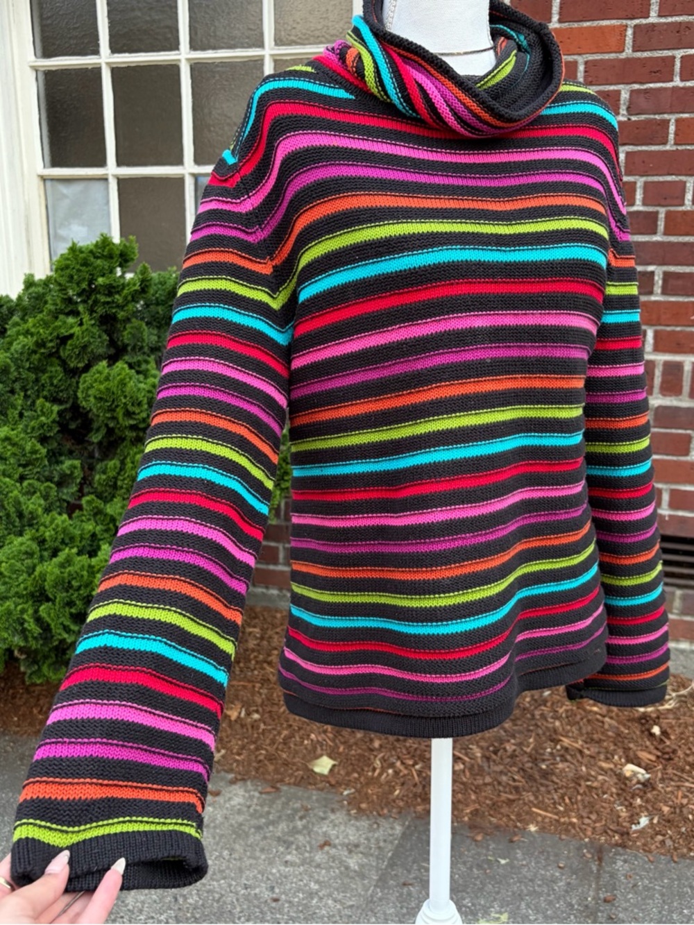 Vintage 90s Rainbow Striped Chunky Turtleneck Sweater